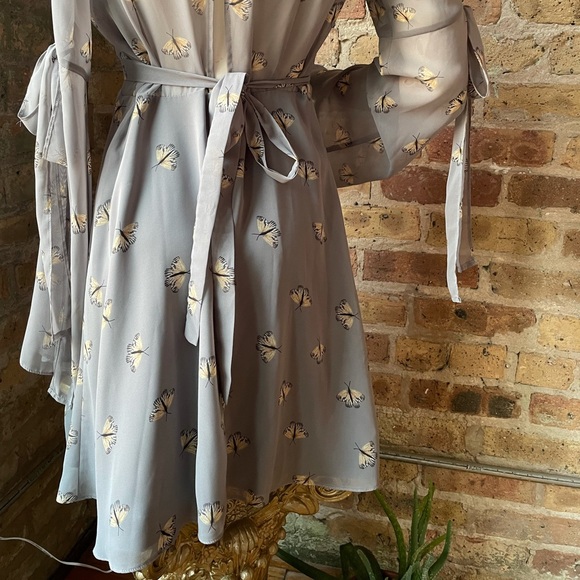 Topshop Light Blue Butterfly Dress w/ Bell Sleeves - Picture 5 of 10